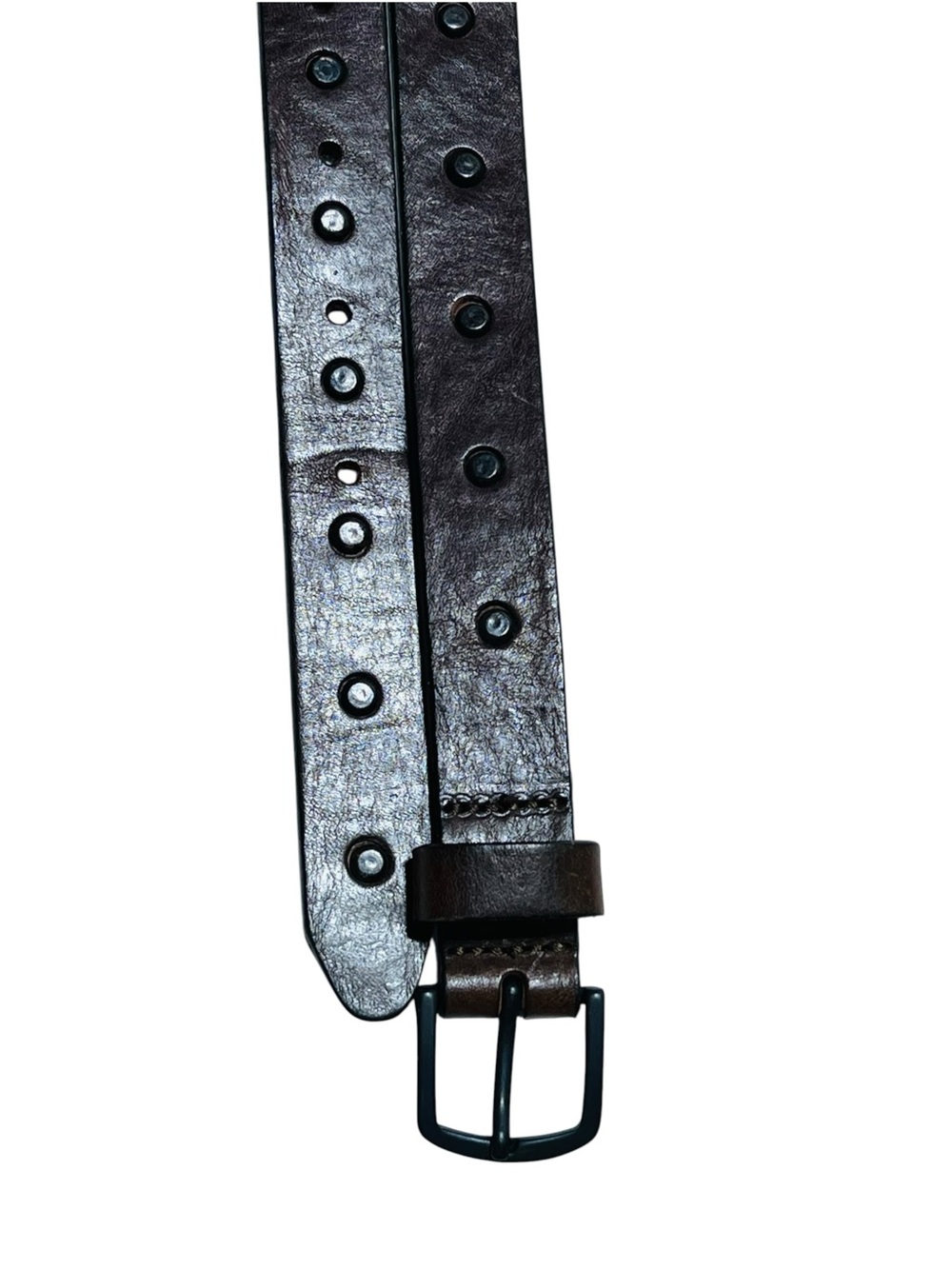 Jack & Jones Dark Brown Men's Studded Leather Belt with Black Buckle